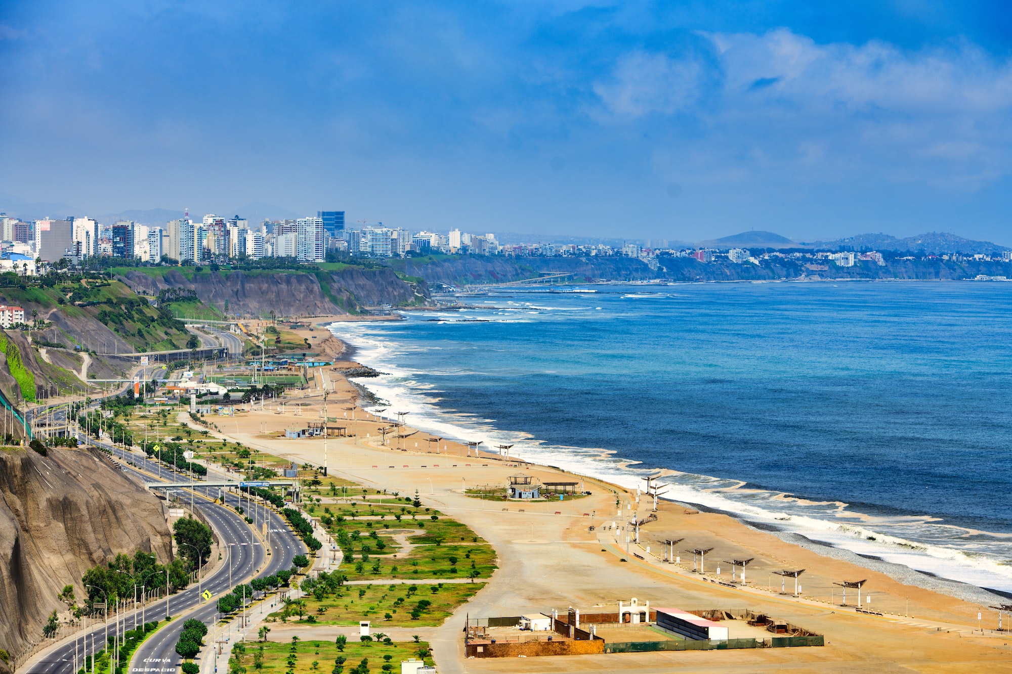 The Pacific Ocean coast of Lima Peru